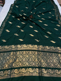 Bottle Green Pure Banarasi Handloom Katan Satin Silk Saree