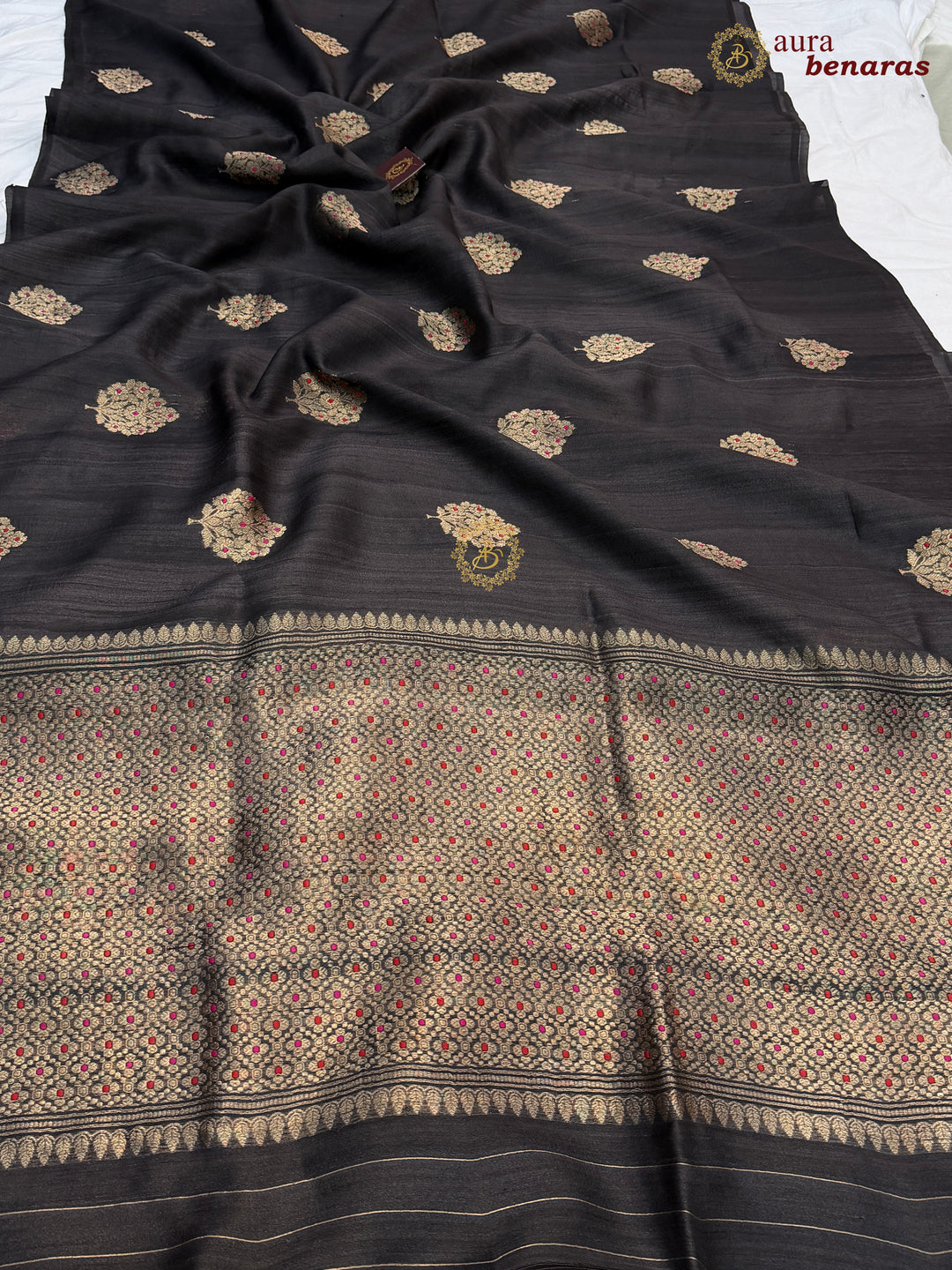 Black Tussar Silk Banarasi Saree with Kadhwa Meenakari