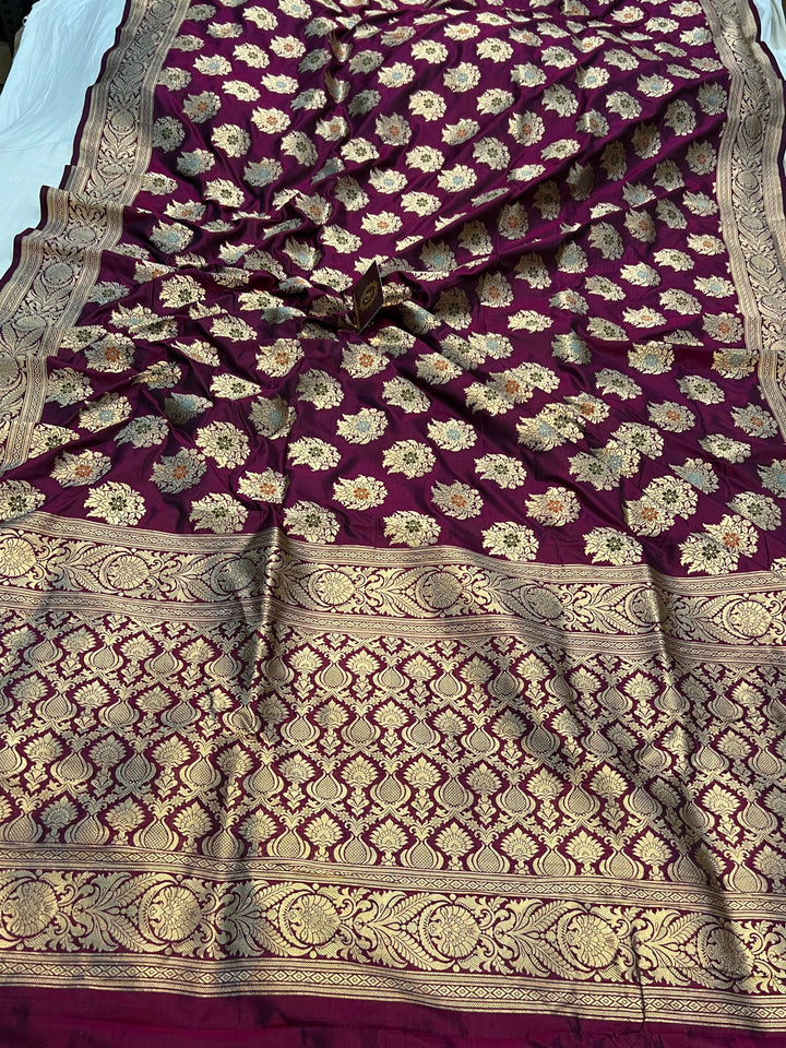 Wine Pure Banarasi Handloom Katan Silk Saree - Aura Benaras