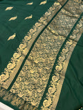 Bottle Green Pure Banarasi Handloom Katan Satin Silk Saree