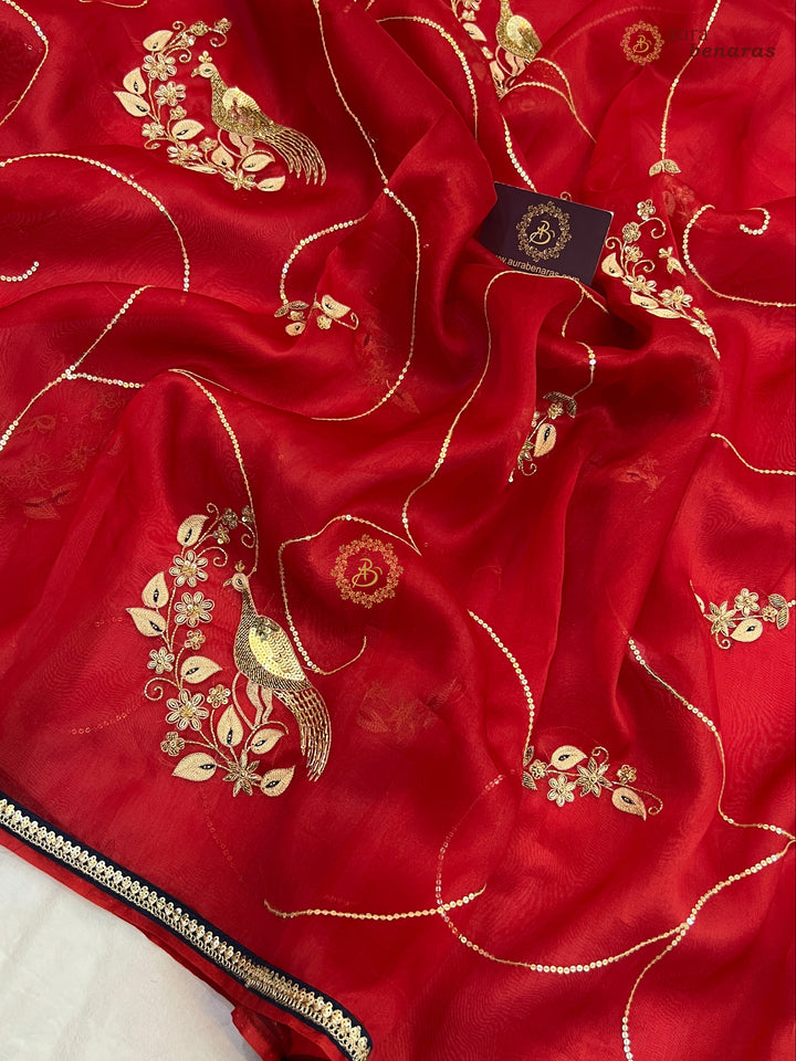 Pure Kora Silk Banarasi Saree with Hand Zardozi Jaal Work