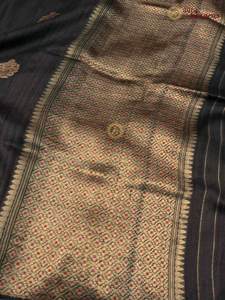 Black Tussar Silk Banarasi Saree with Kadhwa Meenakari