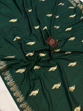 Bottle Green Pure Banarasi Handloom Katan Satin Silk Saree