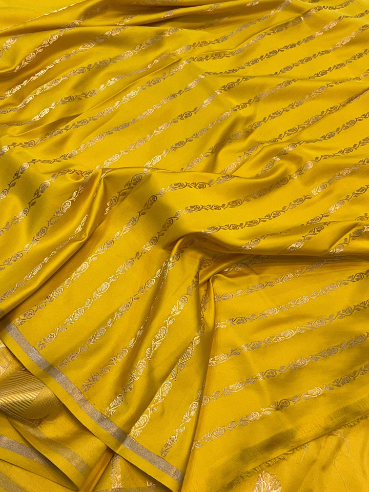 Pure Banarasi Handloom Mashru Silk Saree | Kadhwa Weave | Aura Benaras