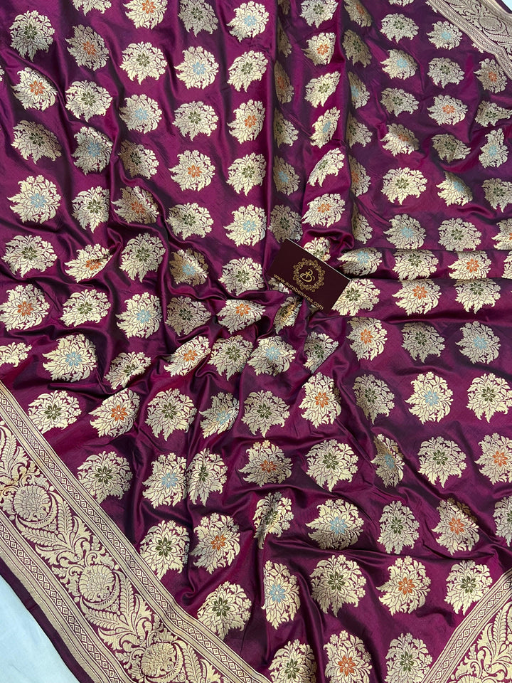 Wine Pure Banarasi Handloom Katan Silk Saree - Aura Benaras