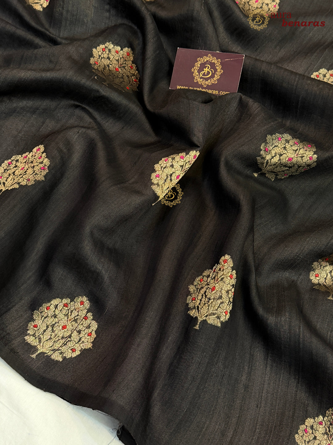 Black Tussar Silk Banarasi Saree with Kadhwa Meenakari