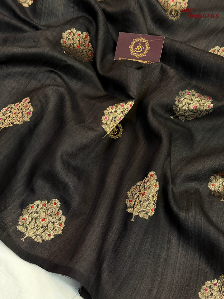 Black Tussar Silk Banarasi Saree with Kadhwa Meenakari