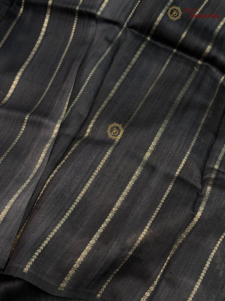 Black Tussar Silk Banarasi Saree with Kadhwa Meenakari