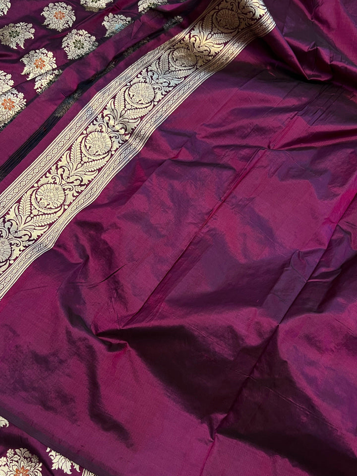 Wine Pure Banarasi Handloom Katan Silk Saree - Aura Benaras