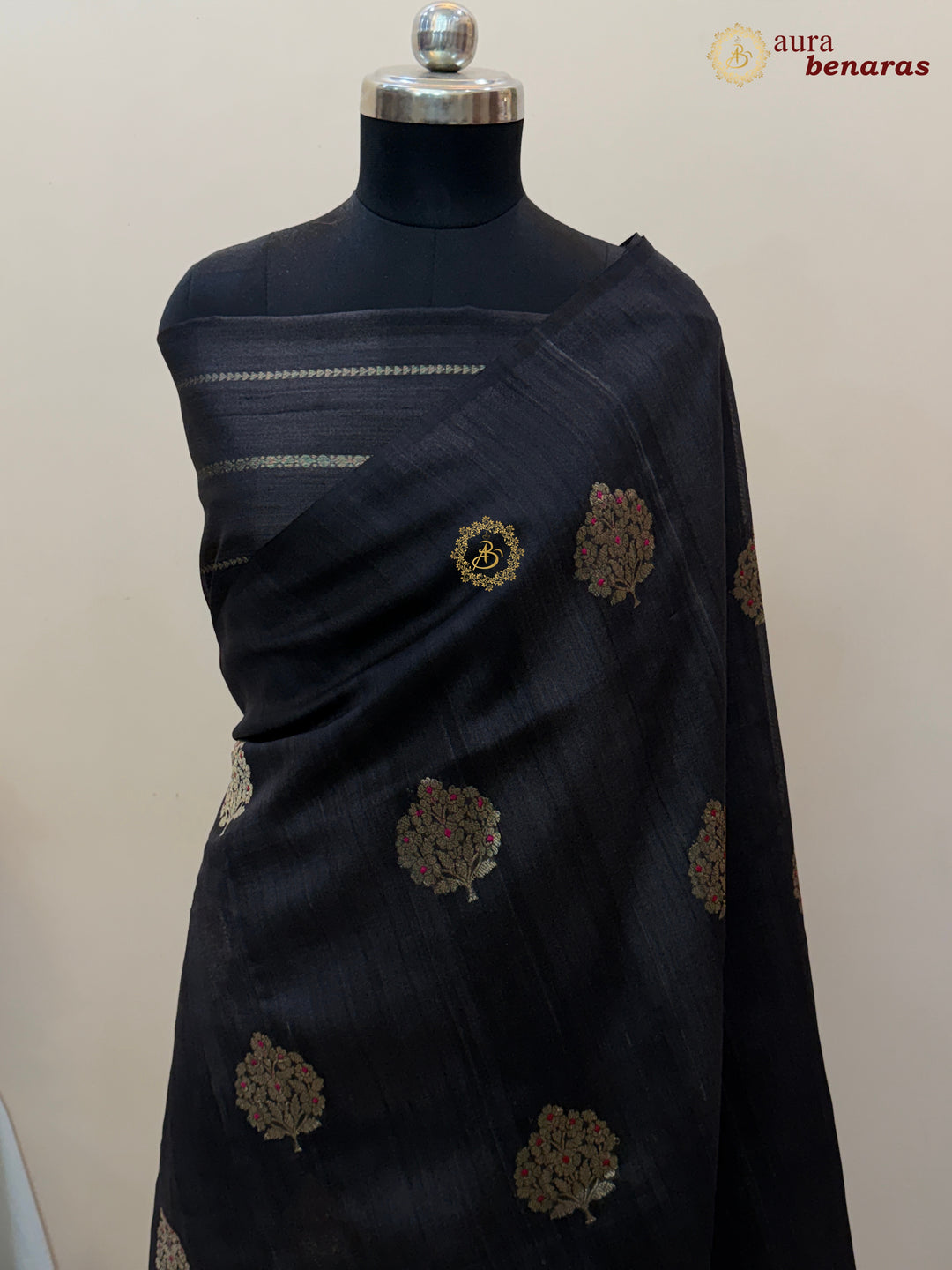 Black Tussar Silk Banarasi Saree with Kadhwa Meenakari