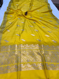 Yellow Banarasi Handloom Katan Satin Silk Saree - Aura Benaras