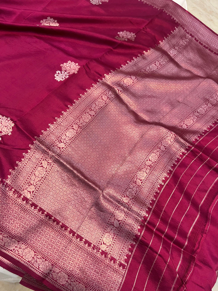 Hibiscus Pure Banarasi Handloom Silk Saree - Aura Benaras