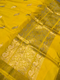 Yellow Banarasi Handloom Katan Satin Silk Saree - Aura Benaras