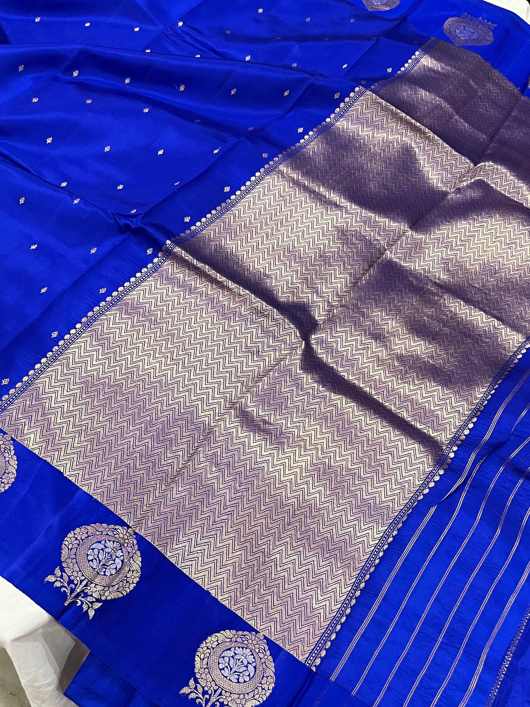 Royal Blue Pure Banarasi Handloom Silk Saree - Aura Benaras