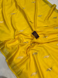 Yellow Banarasi Handloom Katan Satin Silk Saree - Aura Benaras