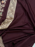 Coffee Brown Pure Banarasi Handloom Katan Silk Saree - Aura Benaras