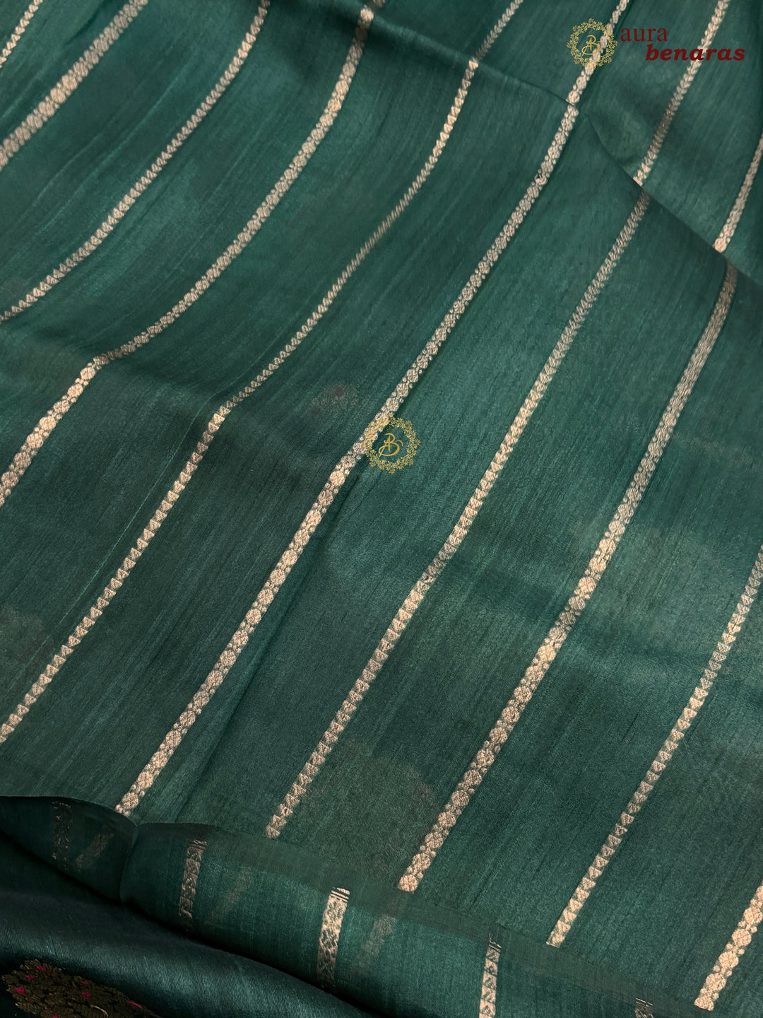 Bottle Green Tussar Silk Banarasi Saree with Kadhwa Meenakari