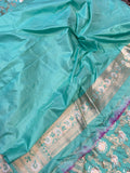 Sea Blue Pure Banarasi Handloom Katan Silk Saree - Aura Benaras