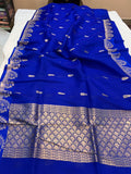 Royal Blue Banarasi Handloom Kora Katan Silk Saree - Aura Benaras