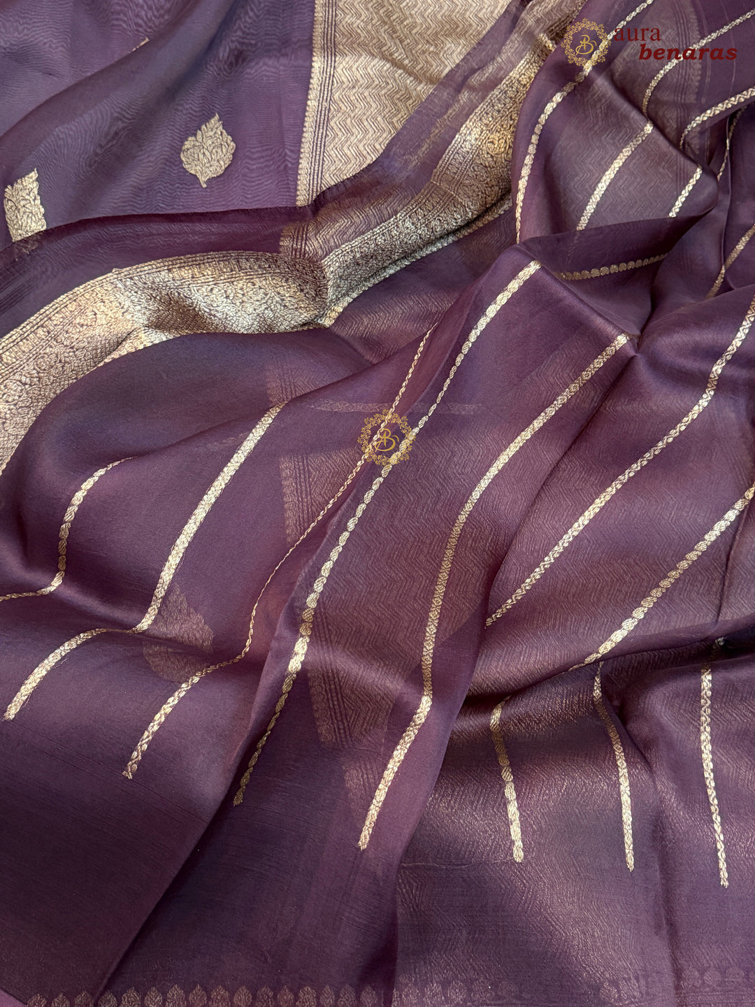 Brown Banarasi Handloom Kora Silk Saree - Aura Benaras