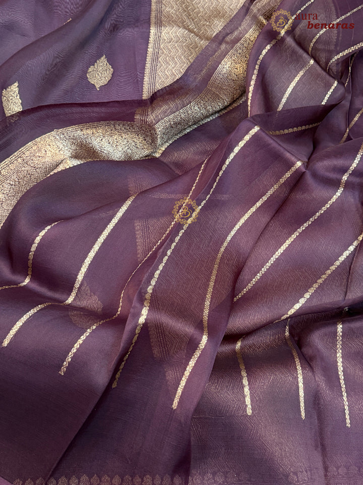 Brown Banarasi Handloom Kora Silk Saree - Aura Benaras