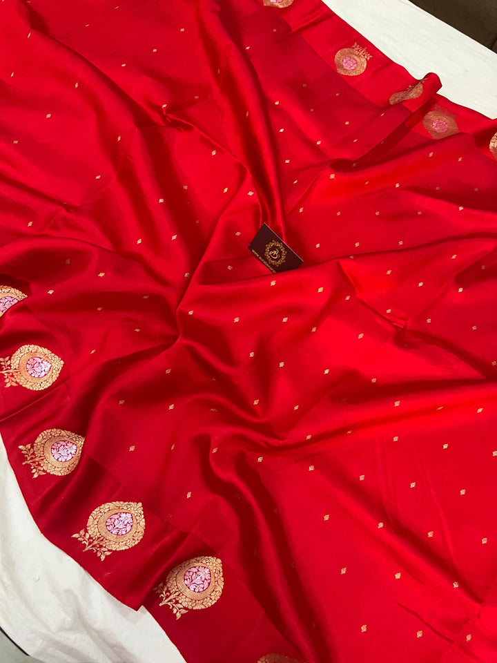 Red Pure Banarasi Handloom Silk Saree - Aura Benaras