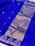 Royal Blue Banarasi Handloom Kora Katan Silk Saree - Aura Benaras