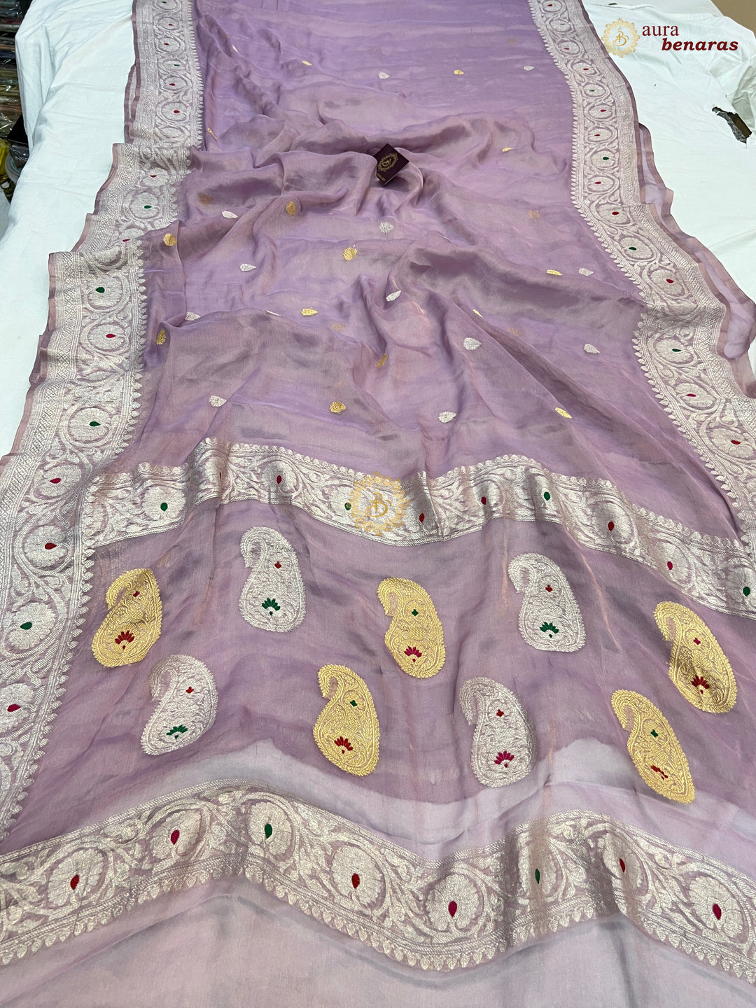 Lilac Chiffon Tissue Silk Banarasi Saree with Sona Rupa