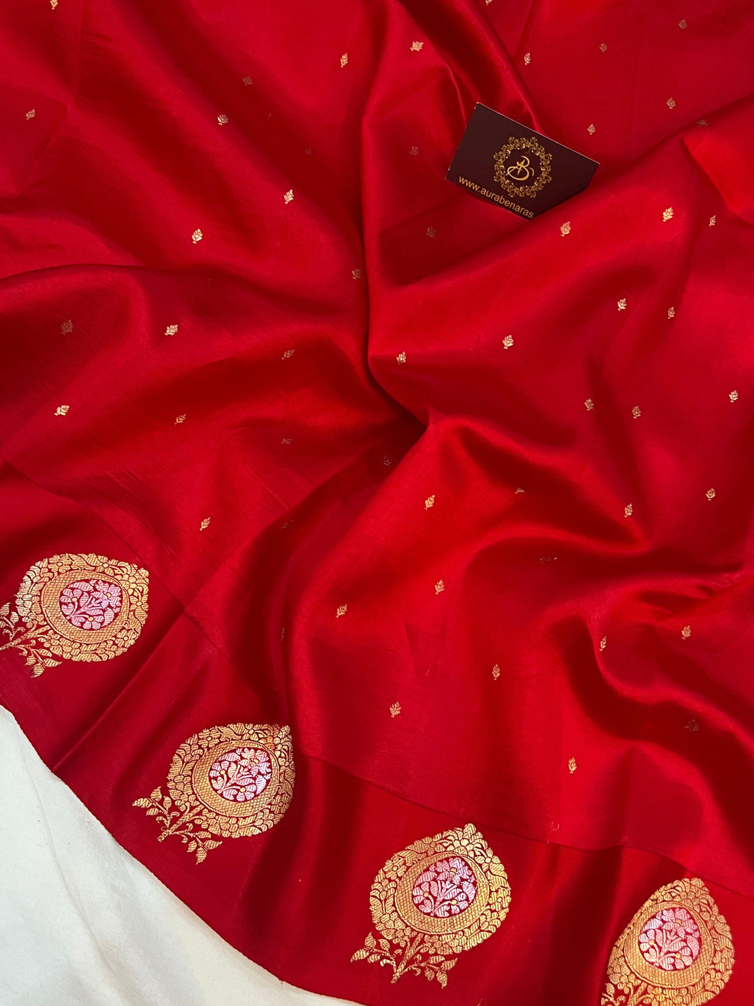 Red Pure Banarasi Handloom Silk Saree - Aura Benaras