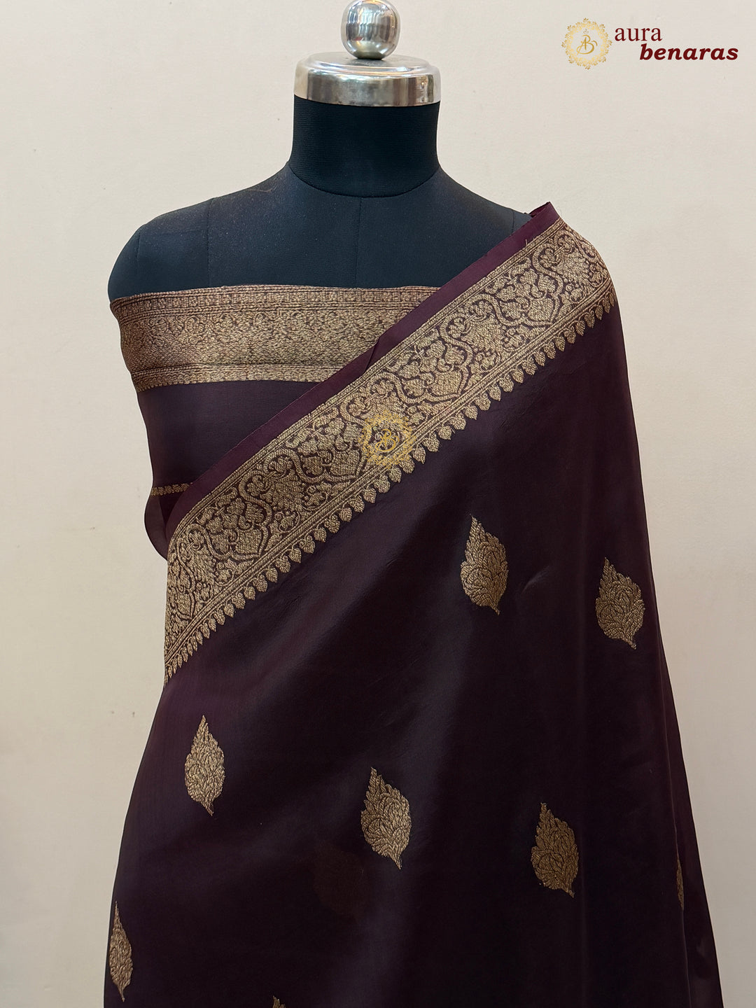 Brown Banarasi Handloom Kora Silk Saree - Aura Benaras