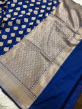 Deep Royal Blue Pure Banarasi Handloom Katan Silk Saree - Aura Benaras