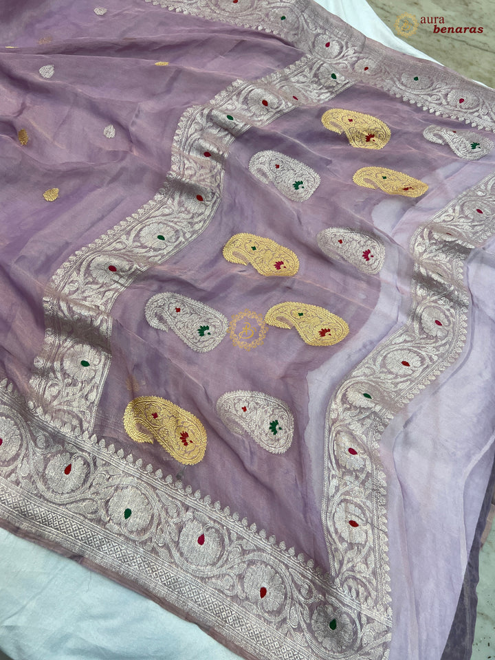 Lilac Chiffon Tissue Silk Banarasi Saree with Sona Rupa