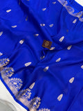 Royal Blue Banarasi Handloom Kora Katan Silk Saree - Aura Benaras