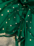 Bottle Green Pure Banarasi Handloom Silk Saree - Aura Benaras