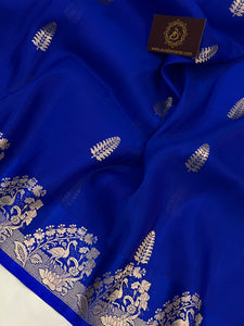 Royal Blue Banarasi Handloom Kora Katan Silk Saree - Aura Benaras