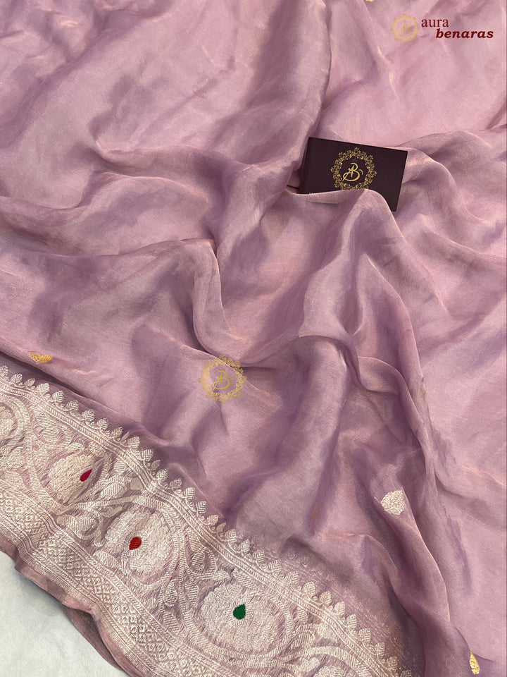 Lilac Chiffon Tissue Silk Banarasi Saree with Sona Rupa
