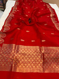 Red Banarasi Handloom Kora Katan Silk Saree - Aura Benaras