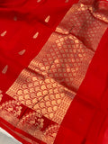 Red Banarasi Handloom Kora Katan Silk Saree - Aura Benaras