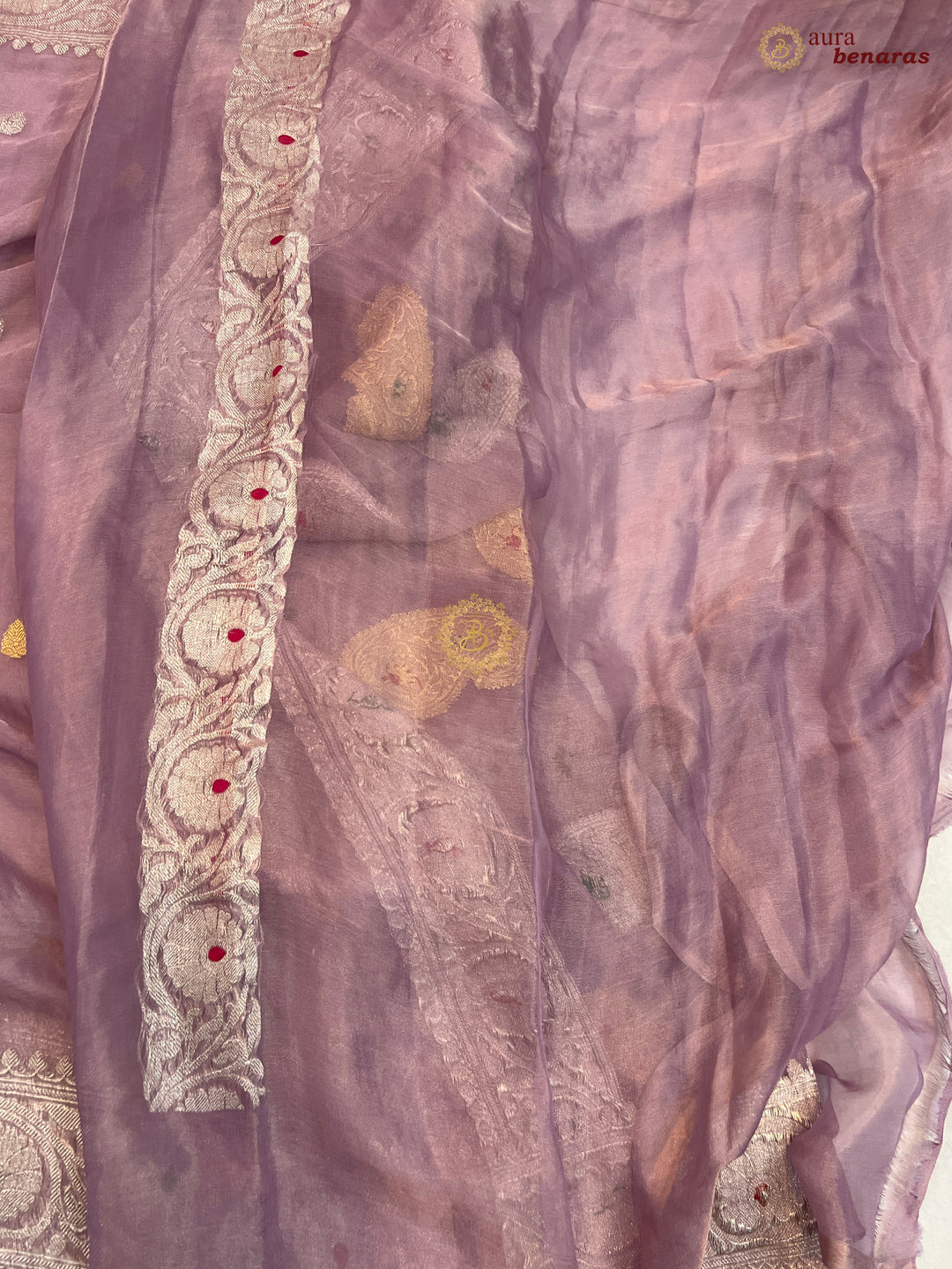 Lilac Chiffon Tissue Silk Banarasi Saree with Sona Rupa