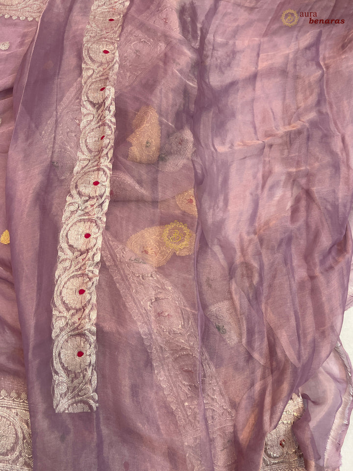 Lilac Chiffon Tissue Silk Banarasi Saree with Sona Rupa