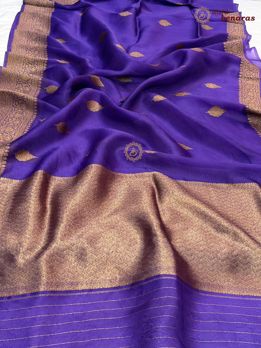 Purple Banarasi Handloom Kora Silk Saree - Aura Benaras