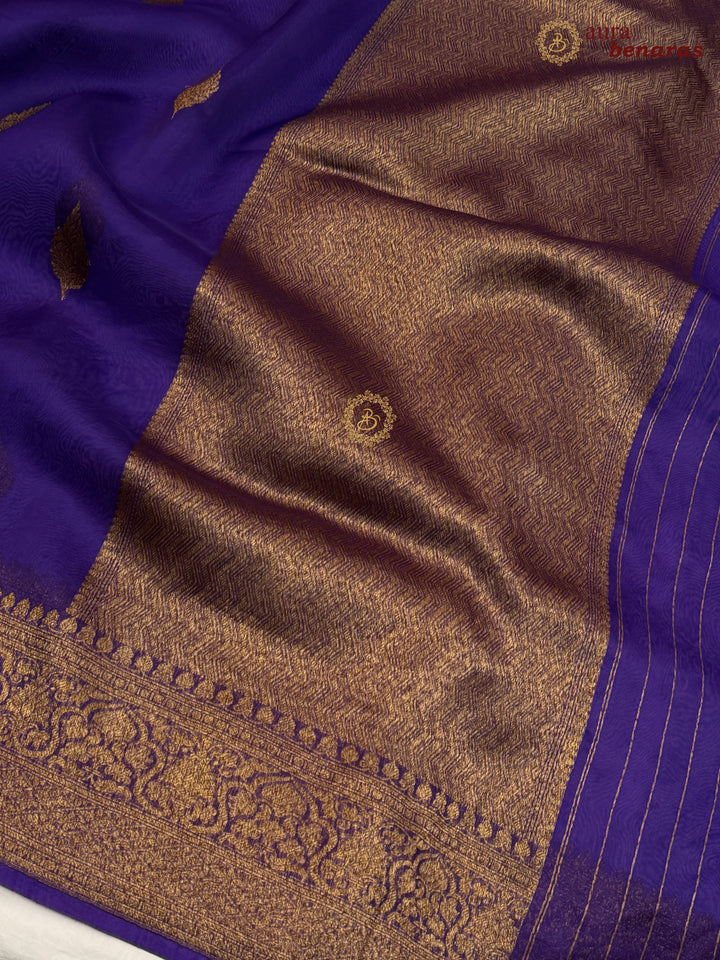 Purple Banarasi Handloom Kora Silk Saree - Aura Benaras