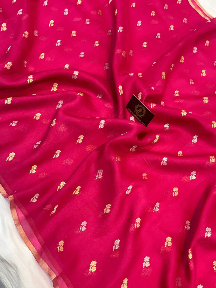 Buy Pure Banarasi Handloom Kora Silk Saree with Kadhwa Butis | Aura Benaras
