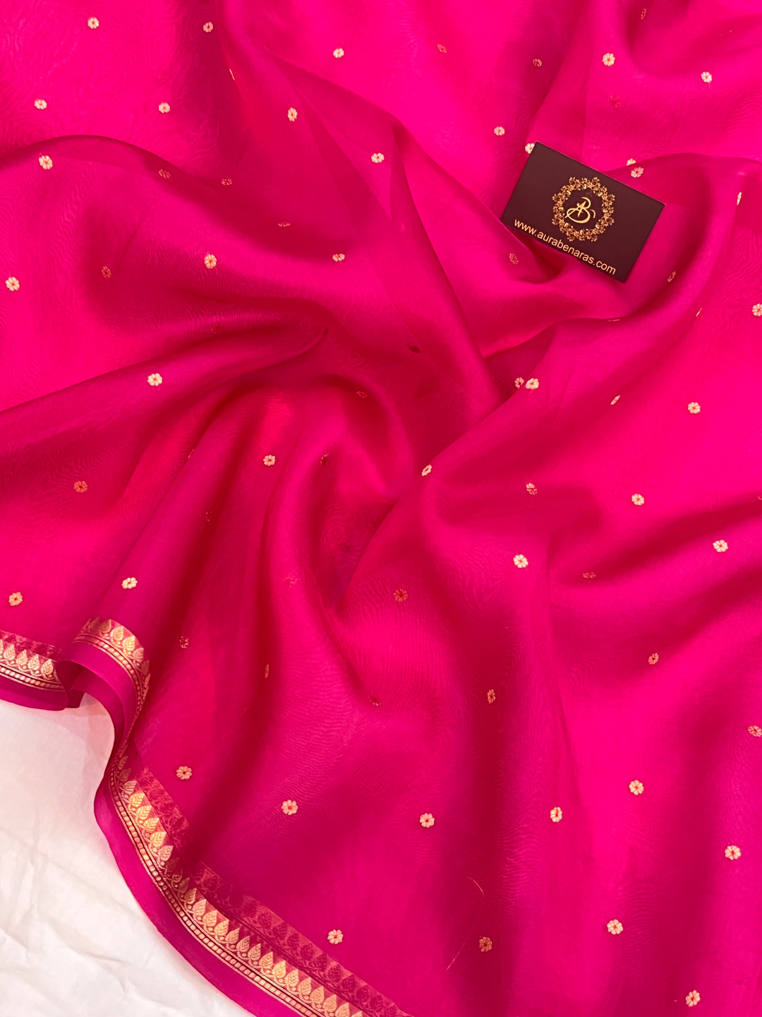 Rani Pink Kora Silk Banarasi Saree with Zari Butis 