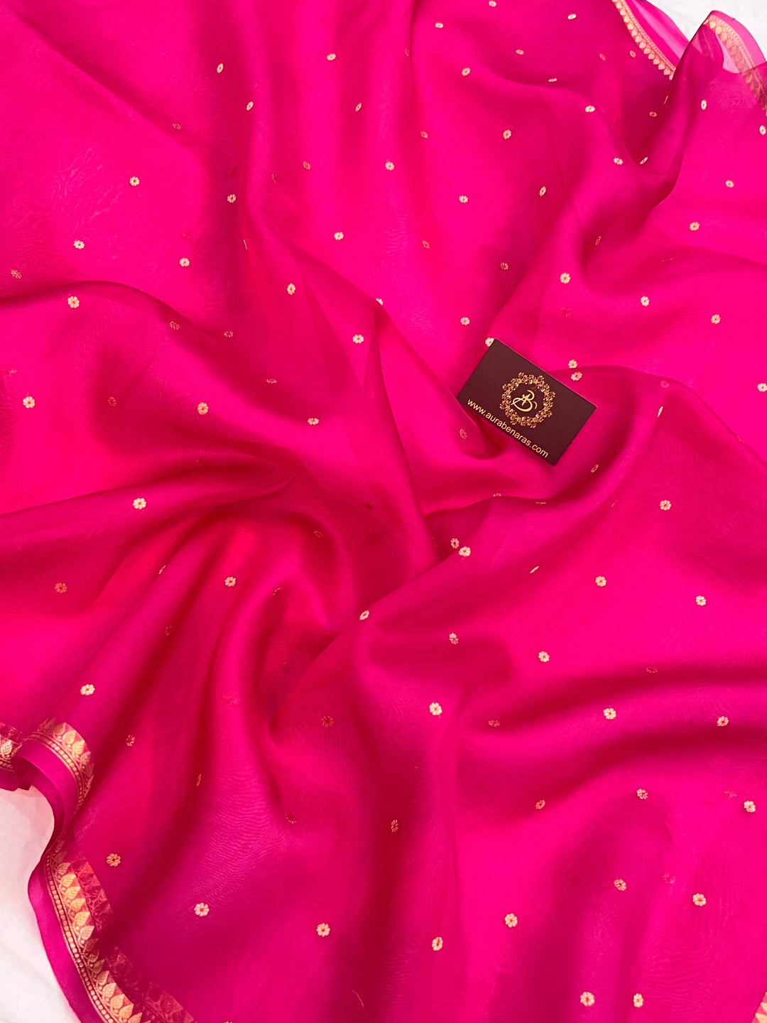Rani Pink Kora Silk Banarasi Saree with Zari Butis 
