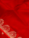 Red Banarasi Handloom Kora Katan Silk Saree - Aura Benaras