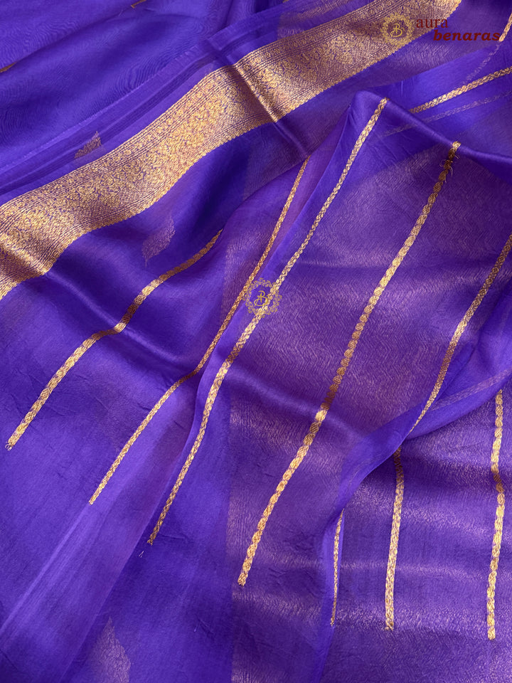 Purple Banarasi Handloom Kora Silk Saree - Aura Benaras