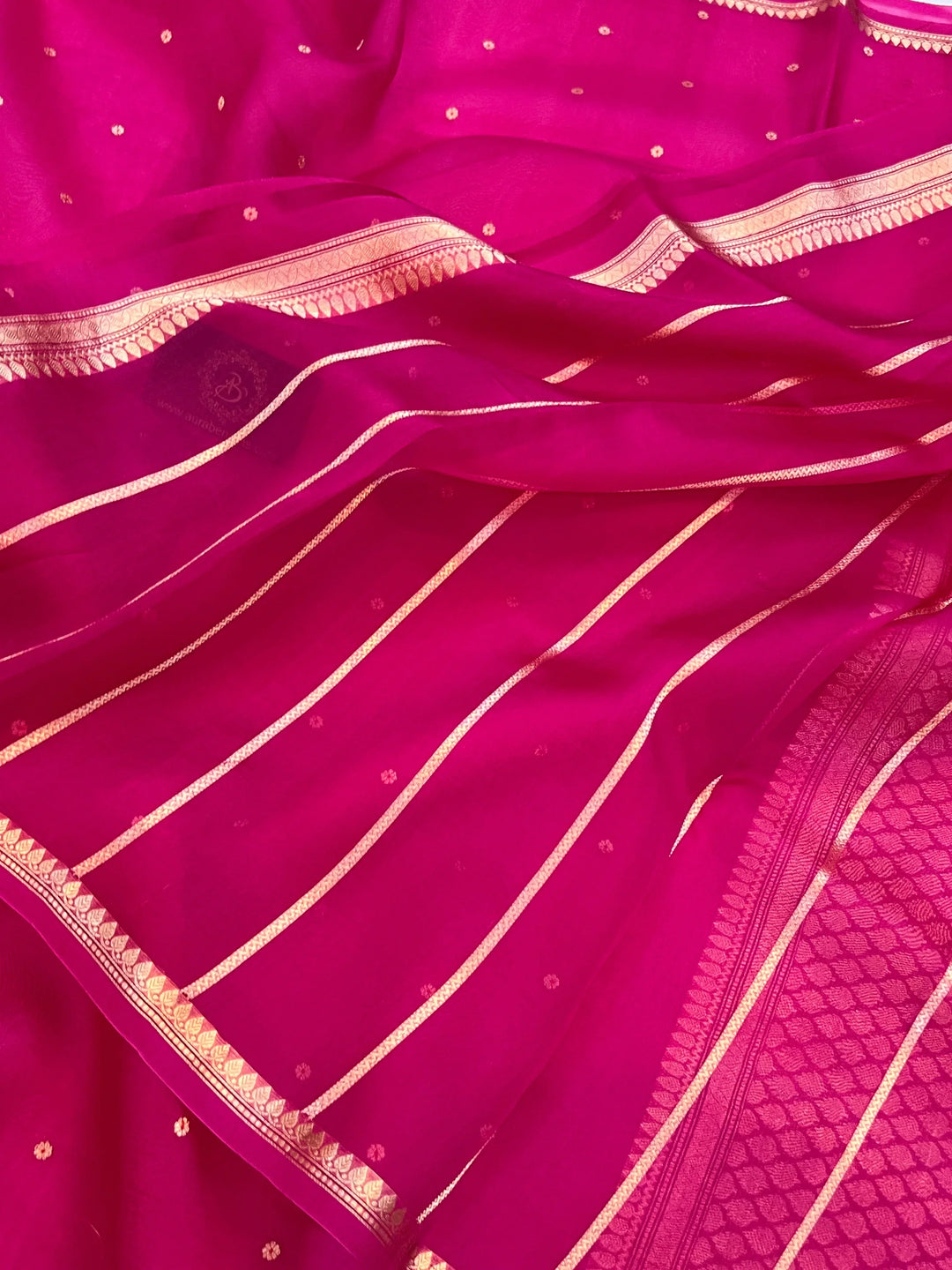 Rani Pink Kora Silk Banarasi Saree with Zari Butis 
