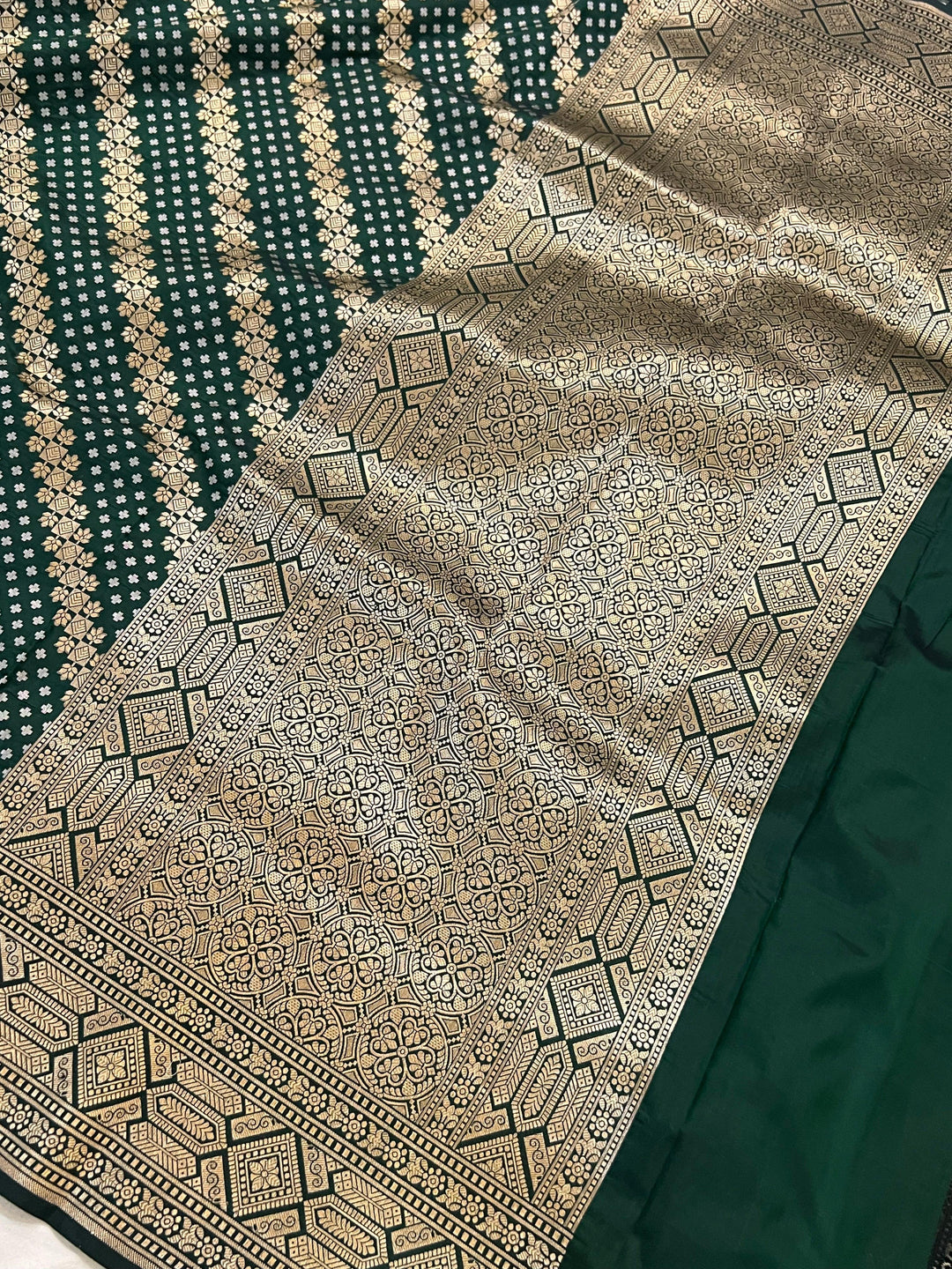 Bottle Green Pure Banarasi Handloom Katan Silk Saree - Aura Benaras
