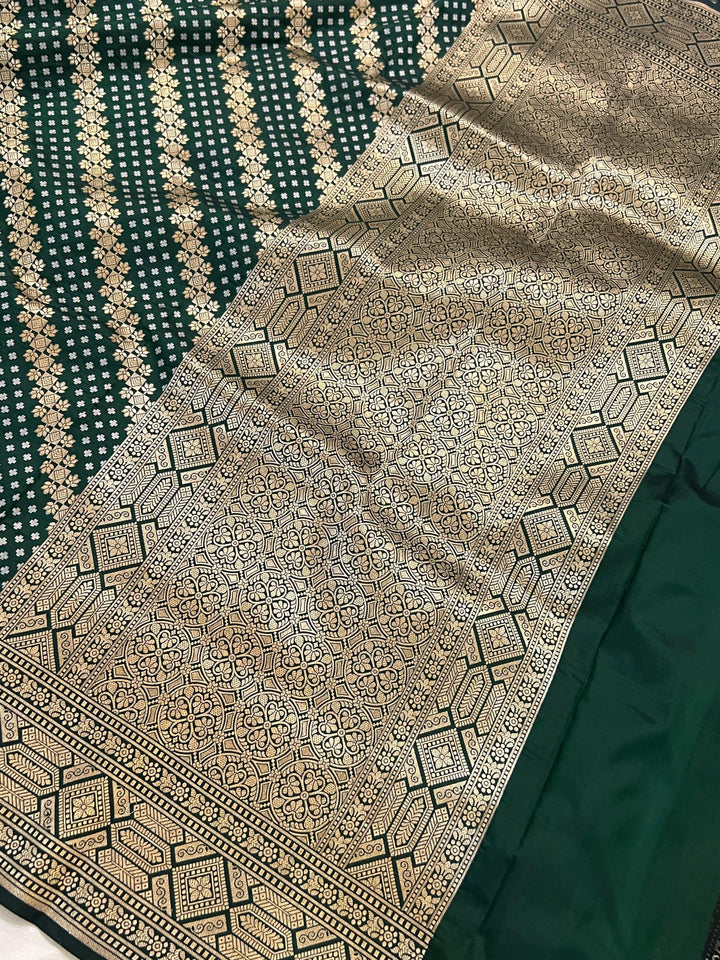 Bottle Green Pure Banarasi Handloom Katan Silk Saree - Aura Benaras